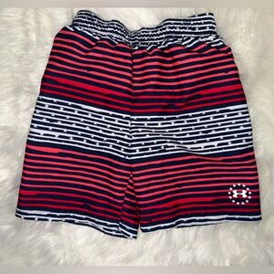 Under Armour Navy and Red Striped Swim Shorts